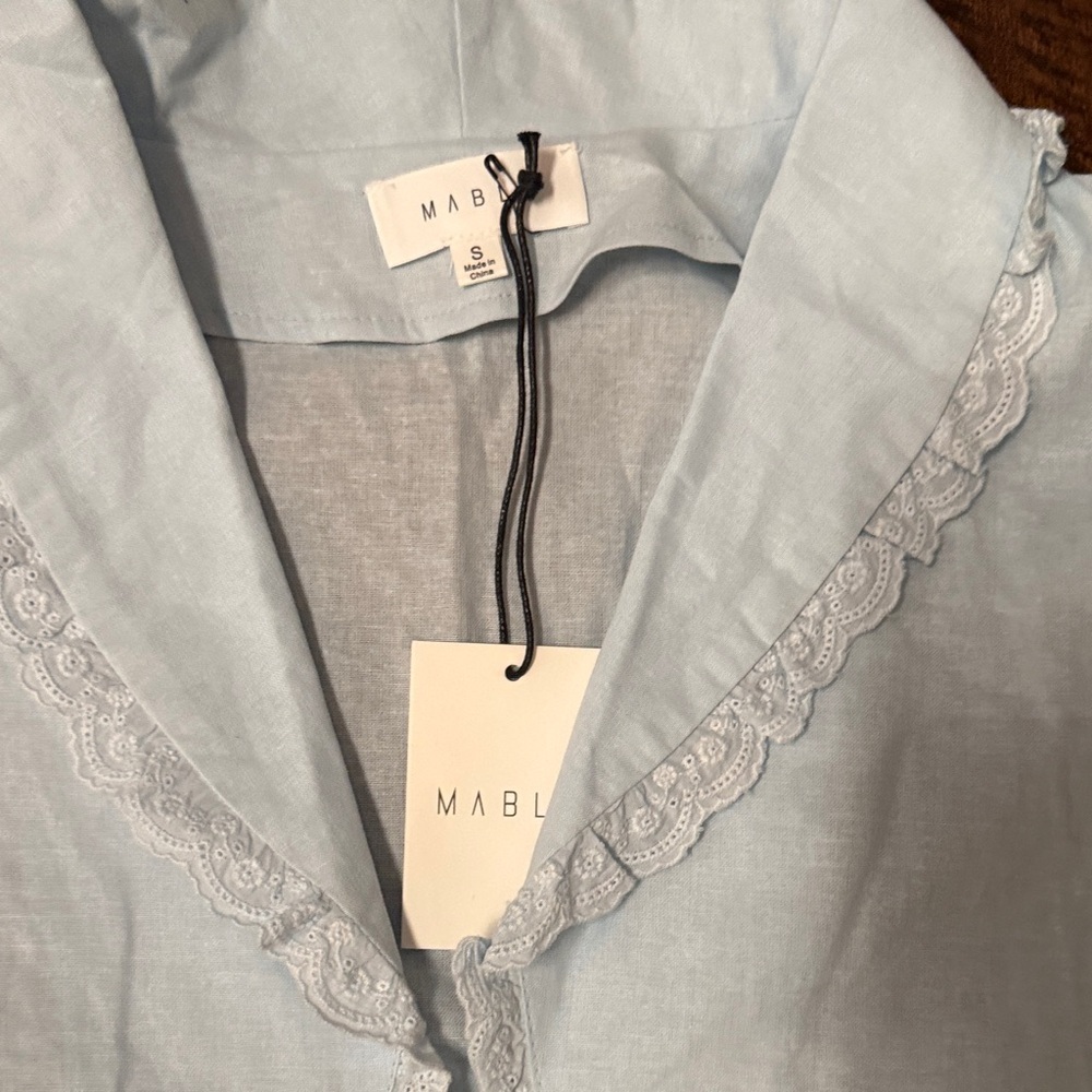 Mable Quinby Lace Collar Blouse and Skirt Set Light Blue - Picture 7 of 8